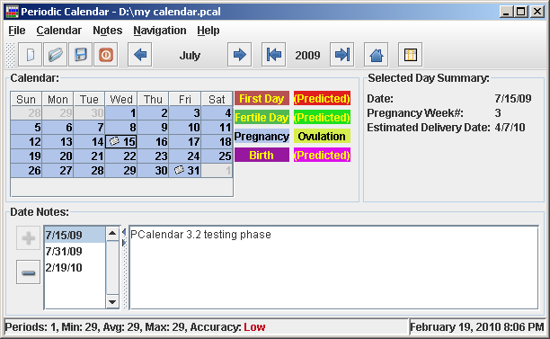 Main Window - pregnancy screenshot